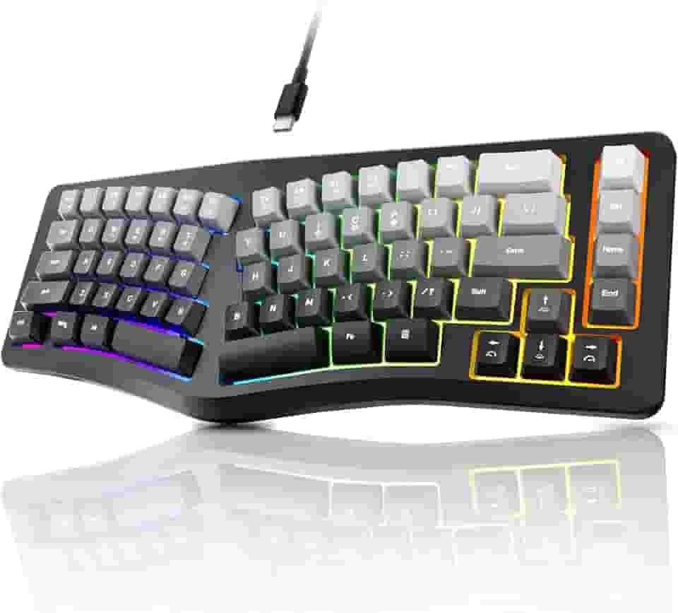7KEYS Teclado ergonômico com fio, 69 teclas compactas com teclas de seta, retroiluminação RGB para PC, laptop, desktop (cinza)