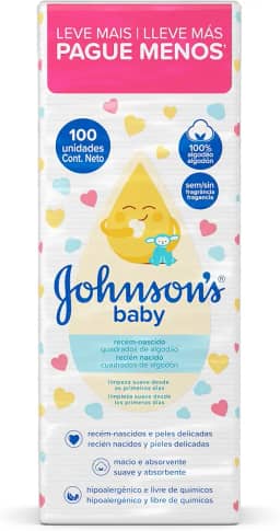 Quadrados de Algodão Recém-Nascido JOHNSON’S® baby 100 unidades