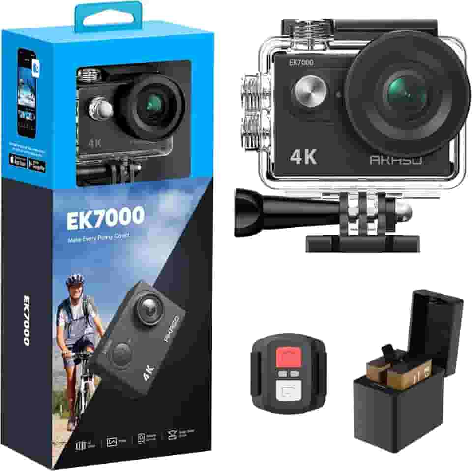 AKASO Câmera de ação EK7000 4K30FPS 20MP Ultra HD câmera subaquática 170 graus grande angular 98FT à prova d'água suporta microfone externo