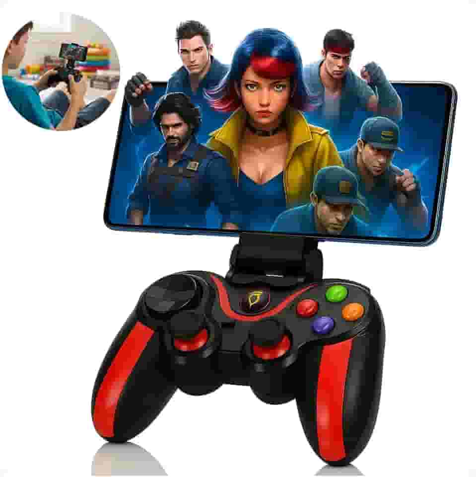 Controle Bluetooth Gamer com Suporte para Celular, Compatível com Android, iOS, PC, PS3, PS4, Switch e Smart TV
