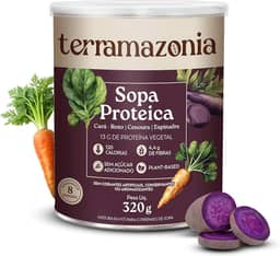 TERRAMAZONIA Sopa Proteica em Pó Instantânea - Cará Roxo, Cenoura e Espinafre - Ingredientes Naturais - Fonte de Fibras e Proteínas - Baixa em Calorias - Prática e Saborosa - 320g