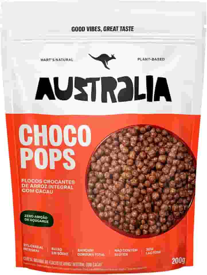 Hart's Natural ChocoPops Australia Chocolate | Cereal Matinal Sem Adição de Açucar, Sem Glúten, Sem Lactose, Vegano | 100% Natural | Alto em Fibras | 200g