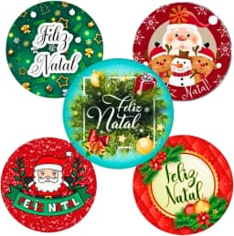 Adesivos Natalinos Papai Noel, Feliz Natal, Festivos 50 Unidades Para Embalagem, Sacola, Presente