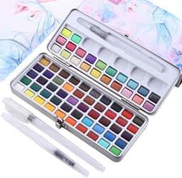 angwang Conjunto de tinta aquarela sólida com 72 cores, kit com 3 pincéis de pintura e estojo de metal portátil, para profissionais, iniciantes, estudantes, bloco de ferramentas de pintura de arte