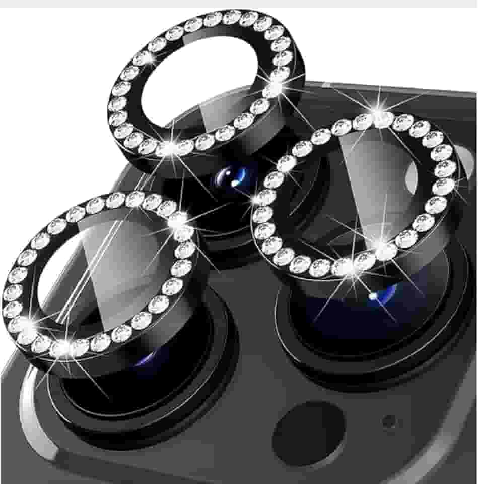 Kit 3 Película Câmera Strass Brilho Compatível Com iphone 11 12 13 Proteção Preto iphone 13 pro max