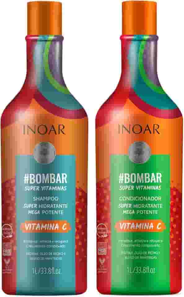 Inoar, Kit #Bombar Super Vitaminas – Shampoo e Condicionador Para Crescimento Acelerado, Fortalecimento Capilar, Redução da Queda e Brilho Intenso, 2x1L