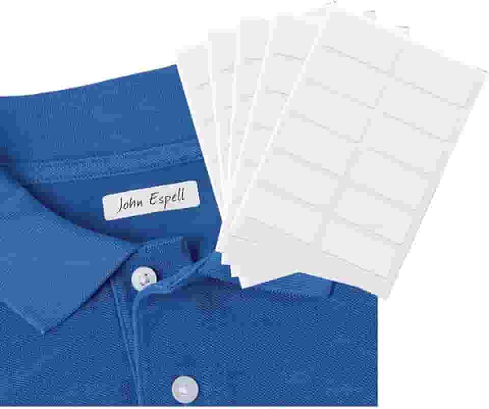 Etiquetas de tecido sem ferro – 50 etiquetas em branco seguras para lavadoras e secadoras, 1,27 cm x 3,5 cm – à prova d'água e durável para roupas, roupas de cama e muito mais