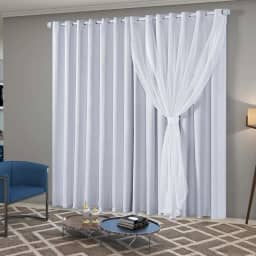 Cortina Sala Quarto Blecaute com Linho Bordado 2,80m Larg x 2,50m Alt, Forro em PVC Blackout 100% c/Abraçadeiras Inovi - Branco