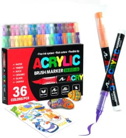 Marcadores de Tinta Acrílica de 36 Cores, Ponta de Pincel Macio, Secagem Rápida, para Madeira, Tela, Rocha, Lona