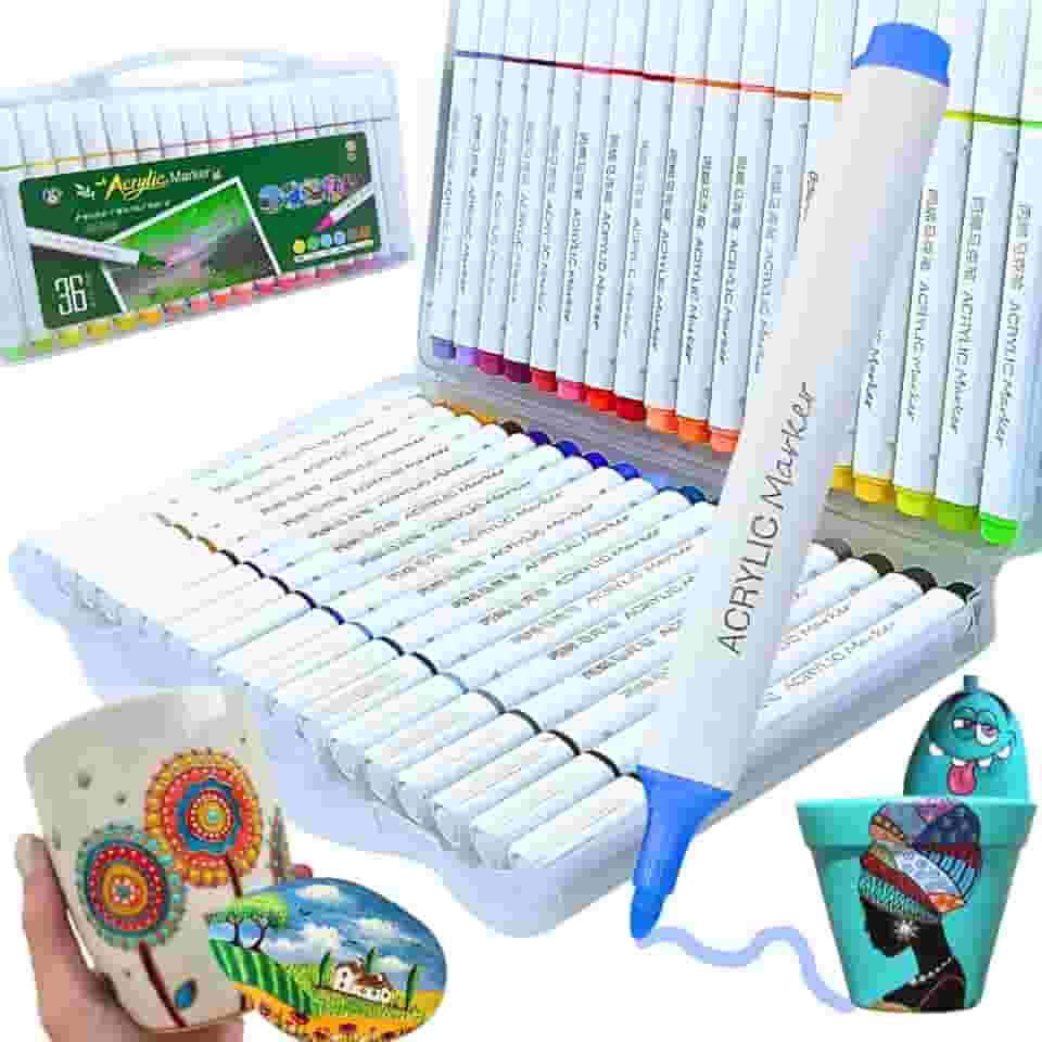 Conjunto de Marcadores de Tinta Acrílica Tringular, Ponta Macia, Canetinhas Acrílica para Artesanato, Pintura em Pedras, Madeira, Tela, Vidro e Cerâmica Para Crianças e Adultos (36 cores, Padrão)