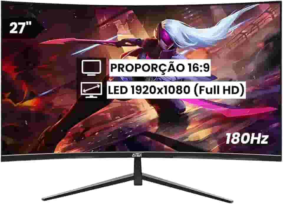 Monitor Curvo Gamer LCD 27" 180Hz 1ms 1920x1080 (Full HD) Conexão HDMI e DisplayPort