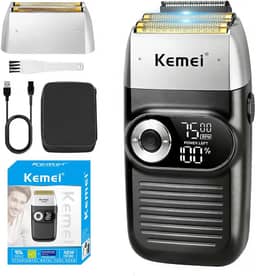 KEMEI Foil Shaver Barber for Men,Electric Razor Rechargeable with Beard Trimmer,Cordless Lithium Titanium Foil Shavers with Travel Case