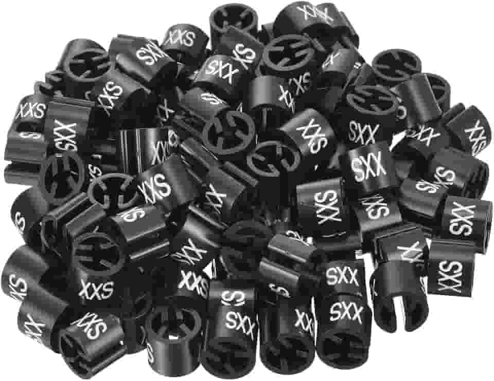 Marcador de cabide de roupas tamanho 2PP para haste de 3 mm preta para código de cores de roupas de vestuário, pacote com 100