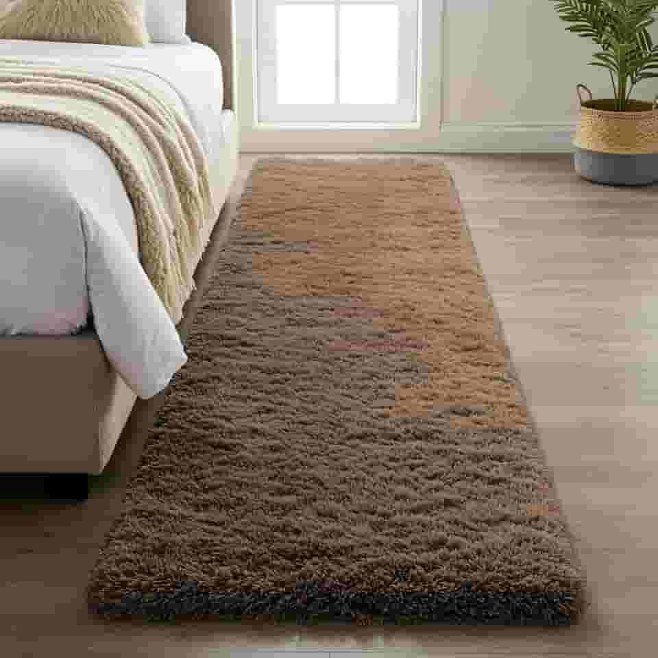 Tapete Passadeira Peludo 2,00 × 0,60 m – Shaggy Super Peludo Felpudo, Antiderrapante, Antialérgico, 100 % Poliéster, Alta Maciez para Quarto, Sala, Corredor (Marrom)