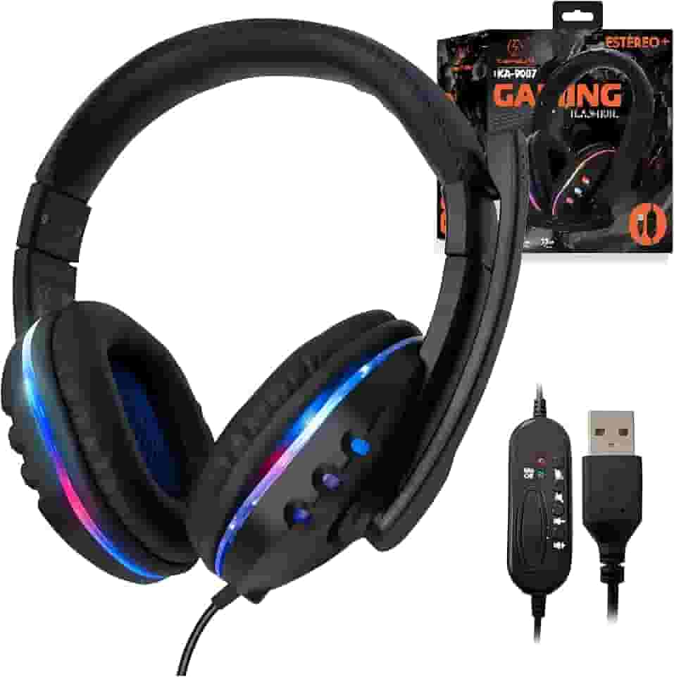 Headset Gamer com Fio e Led Fone de Ouvido com Microfone P2 Compatível com Xbox One, PS4, PS5 e PC