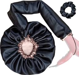 Touca Difusora Cetim Dupla Face Secadora Anti-frizz Seda (Preto/Champagne)