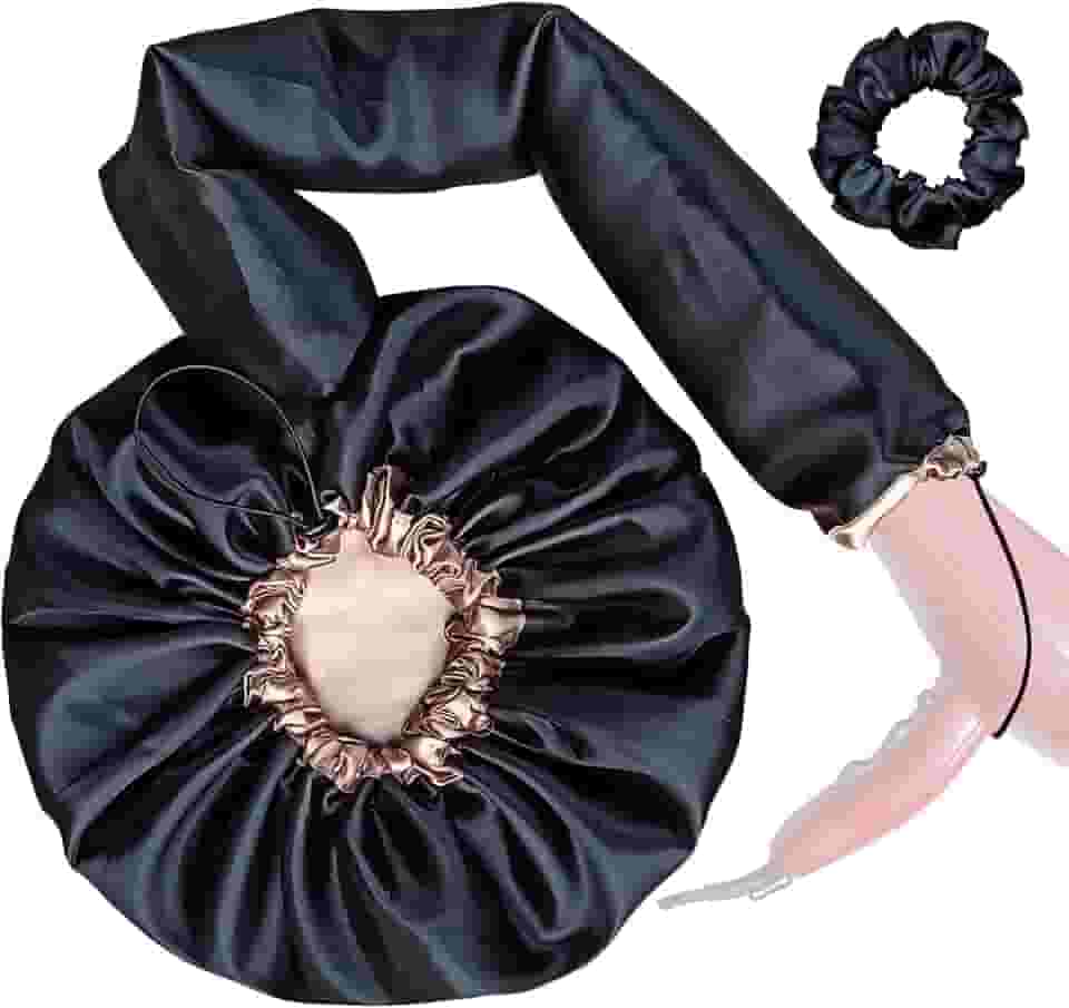 Touca Difusora Cetim Dupla Face Secadora Anti-frizz Seda (Preto/Champagne)