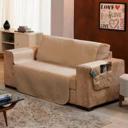 Protetor de Sofá 2 Lugares - Prático, Macio e Lavável, Ideal para Casas com Pets e Crianças – Ótimo Custo-Benefício – FV Enxovais (Avelã, 2 Lugares)