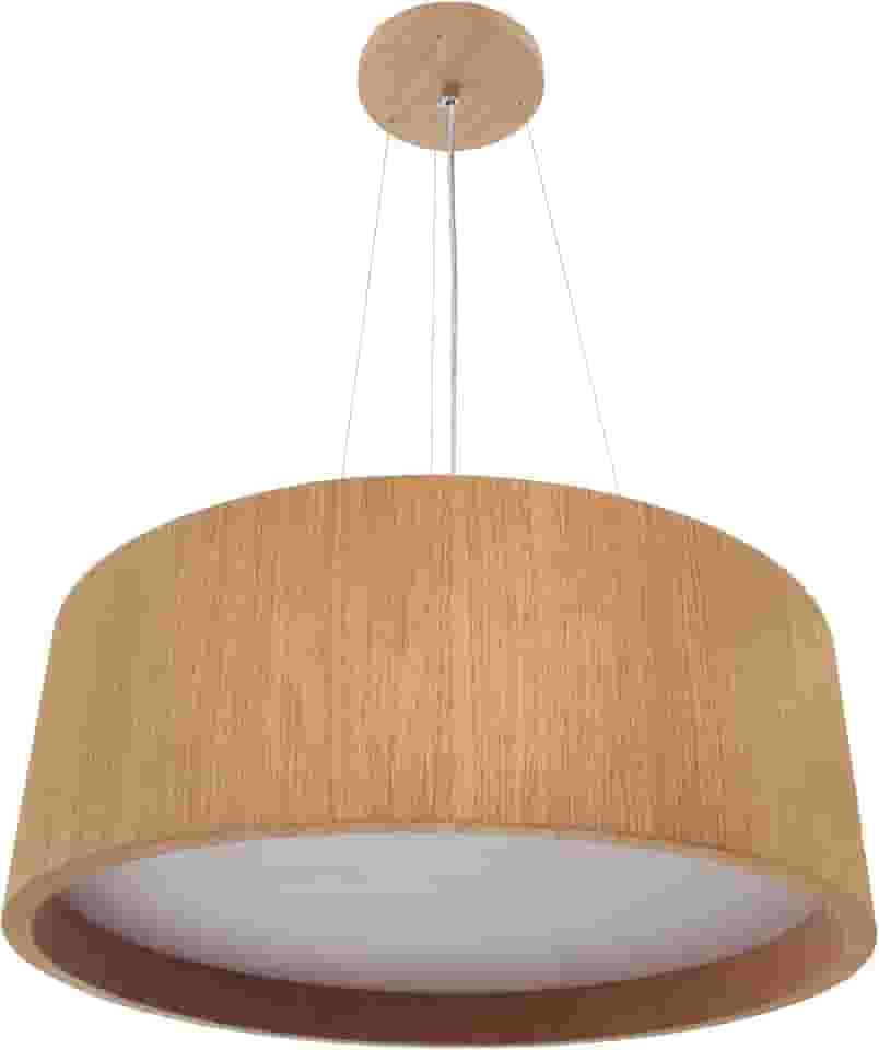 Lustre Pendente Redondo em Madeira - Luminária de Uso Interno Residencial e Comercial - Tamanhos: 25 a 60cm Cores: Freijó ou Imbuia Málaga - Bivolt 110/220V (Freijó (tom claro), 40x15cm)
