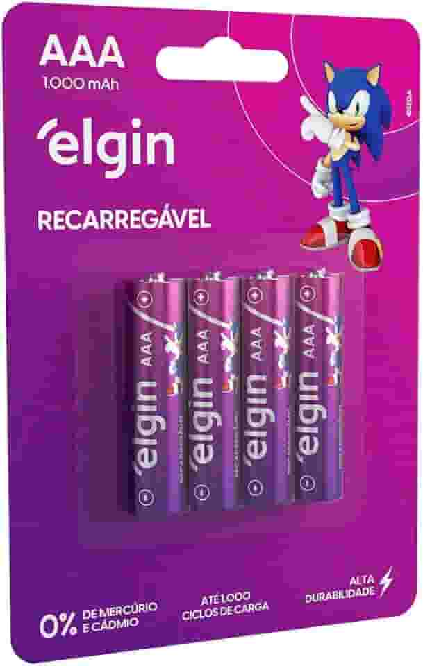 Pilha recarregável AAA 1000mAh Elgin com 4 unidades Palito