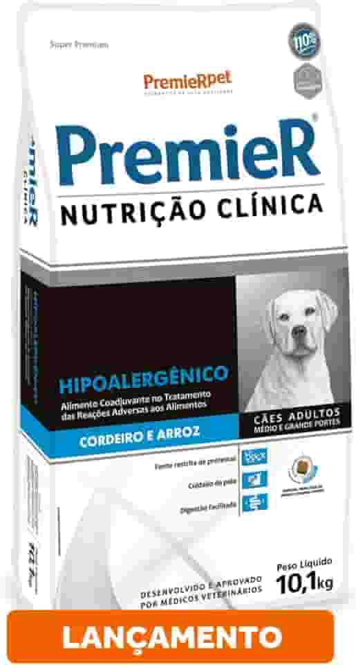 PremieR Pet Nutrição Clínica Ração Seca Hipoalergênica para Cães Adultos Portes Médio e Grande Sabor Cordeiro e Arroz 10kg