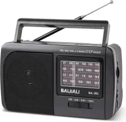Rádio portátil de ondas curtas AM/FM/SW1/SW2 – Design de transistor retrô com alto-falante de 3 W, operado por bateria para uso doméstico, externo e sobrevivência de emergência (BJL-201)