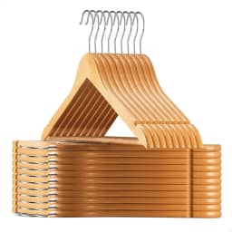 Kit 10 Cabides de Madeira com Verniz, para Calça, Casacos, Camiseta,Vestidos, Gancho Giratório, Marrom