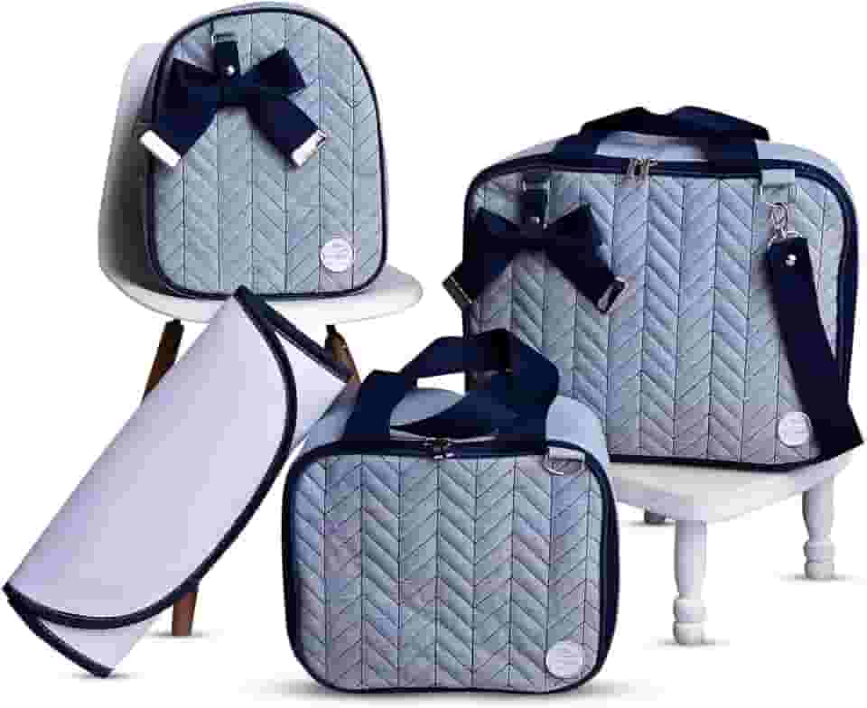 Kit de Bolsa Mala Maternidade 4 Peças Jeans