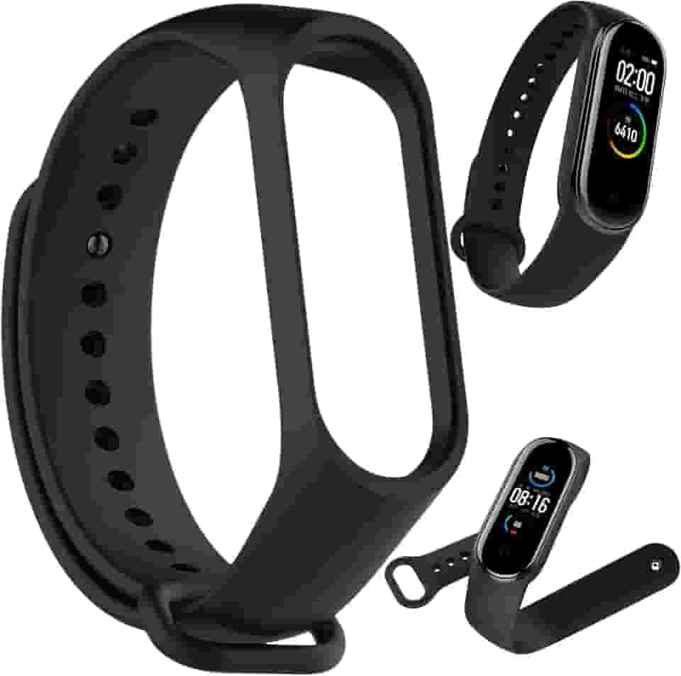 Pulseira MI Band 5 e 6 Silicone Premium- Compatível Confortável - Bracelete de Reposição Esportiva e Ajustável - Design Anatômico (Preto)