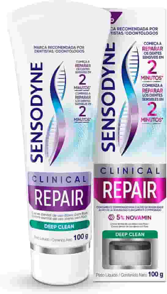 Sensodyne NOVO Creme Dental para Sensibilidade Clinical Repair Deep Clean com Flúor, Reparação dos Dentes Sensíveis, 100g