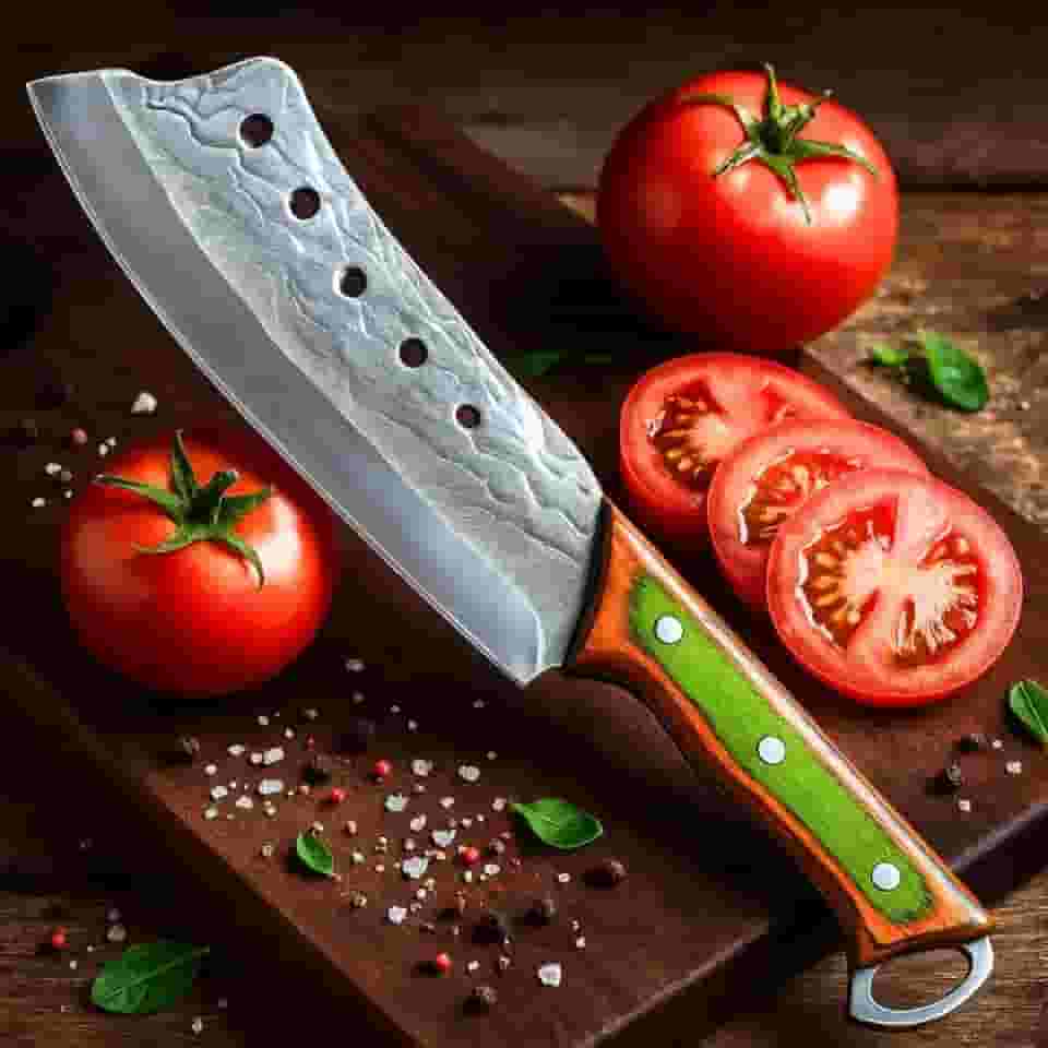 Cutelo Profissional Aço Inox Texturizado Faca de Churrasco Artesanal Cabo Ergonômico Esmeralda Full Tang Acompanha Bainha de Couro Premium