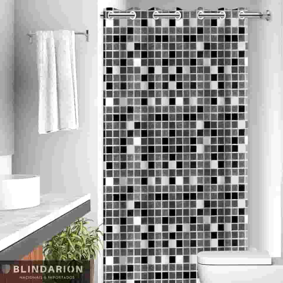 Cortina de Box Banheiro com Ilhós Pastilha Preta Antimofo Impermeável