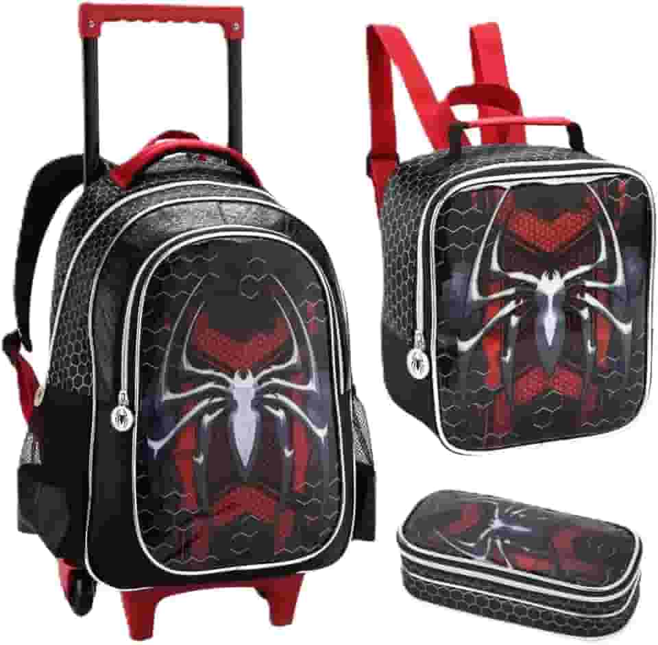 Kit Mochila Escolar Rodinhas Lancheira Estojo Spider Aranha