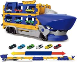 KIDS Caminhão Tubarão Cegonha, Pista de 1,65m com 6 Carrinhos de Metal