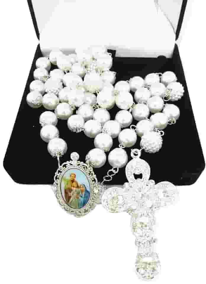 Terço De Noiva Banho Prata Sagrada Família