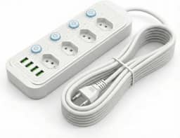 Extensão Elétrica 3 Metros, 5 Tomadas e 4 Saídas USB, Botão de Liga e Desliga, Régua Com Filtro de Linha, Protege Seus Dispositivos Contra Curtos e Sobrecargas, 110V a 220V, Até 2500W