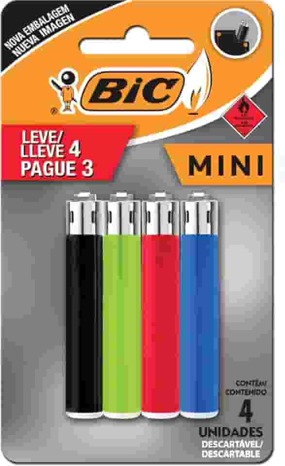 Isqueiro Mini Bic – Cartela com 4 Unidades