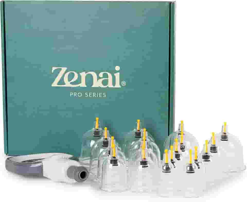 Zenai - Kit Ventosa Com 18 Copos e Bomba de Alta Sucção Ventosaterapia Massoterapia