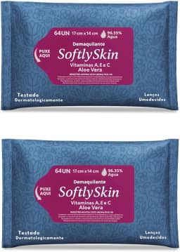 128Un Demaquilante Lenço Umedecido Softly Skin - Com Vitamina E - Suave e Eficiente para Remover Maquiagem e Impurezas