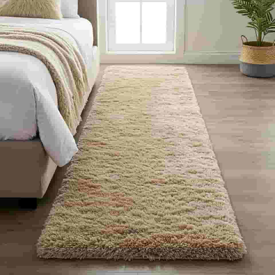 Tapete Passadeira Peludo 2,00 × 0,60 m – Shaggy Super Peludo Felpudo, Antiderrapante, Antialérgico, 100 % Poliéster, Alta Maciez para Quarto, Sala, Corredor (Bege)