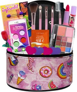 Maleta de Maquiagem Infantil Linda Presente Natal - Kit Completo de 6 Itens - Maquiagem para Meninas - Rosa Artificial Aromatizada - Segura e Durável - Genérico