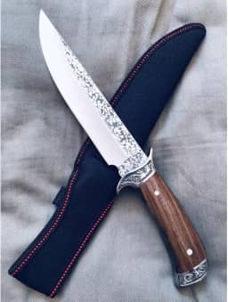 Faca de Caça Churrasco Full Tang, Modelo Luxo, com Bainha de Nylon, Preta (Grande)