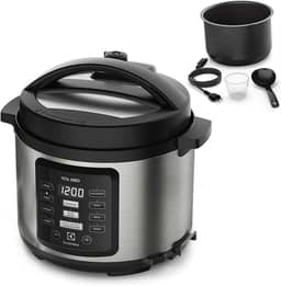 Panela pressão elétrica Electrolux digital capacidade 5L silenciosa segura 10 travas segurança 9 receitas pré-programadas PCC15 inox preto 127v por Rita Lobo