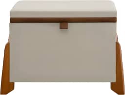 Puff Baú Bege com Pés de Madeira Versátil e Chic