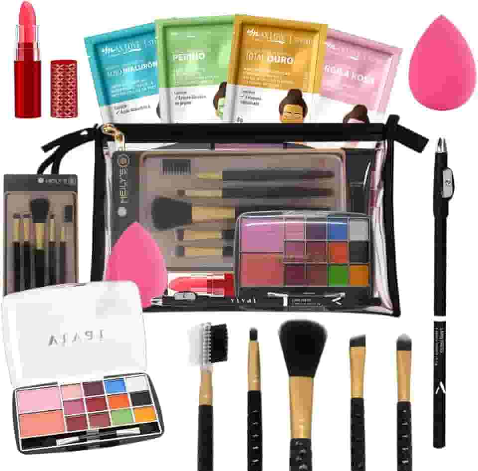 Kit de maquiagem e completo com estojo sombras e pincéis para mulher, esposa, adolescente (Base Morena)