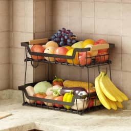 Fruteira De Mesa Organizador De Frutas, Cesto de Frutas de Metal de 2 Níveis, Cesta de Armazenamento de Frutas de 2 Níveis com Alça, Fruteira de Cozinha para Armazenar Verduras e Frutas