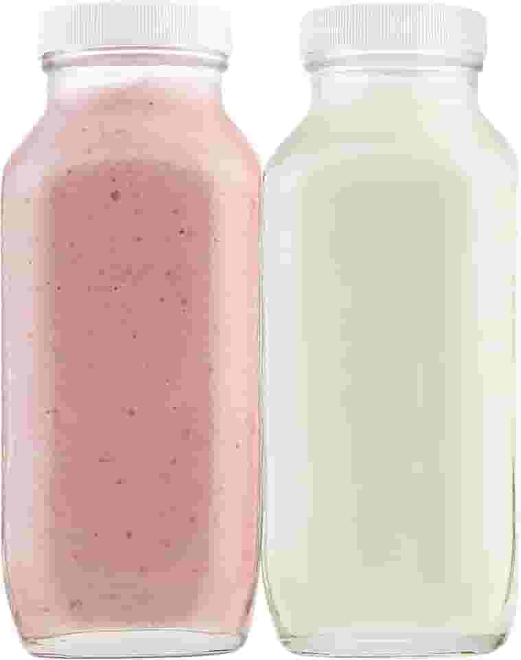 kitchentoolz Garrafas de vidro quadradas de 473 ml com tampas herméticas de plástico - Reutilizáveis para leite, iogurte, vitaminas, kefir, kombucha e água - Pacote com 2