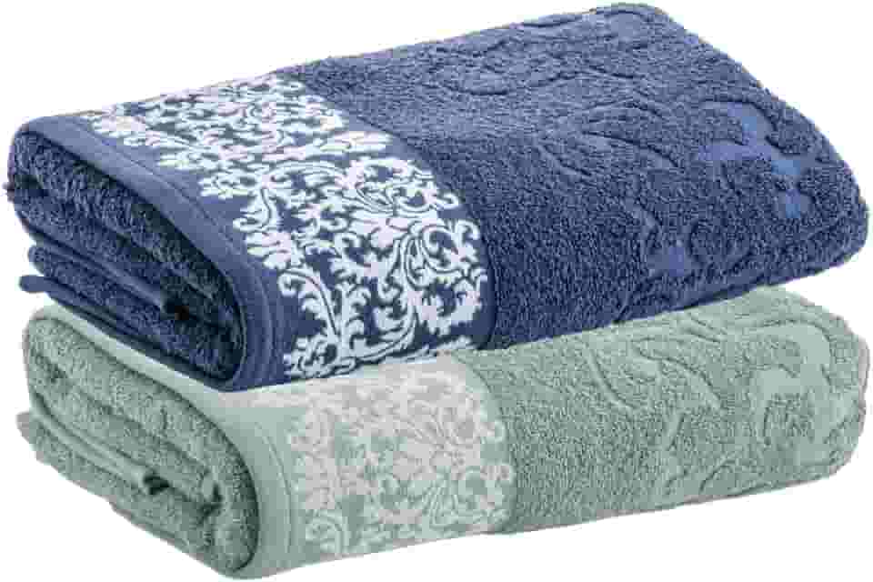 Kit Jogo Toalhas Banho, 2 Pe�as, Medalh�o, Corttex, Algod�o, Jacquard, Alta Absor��o, 450g/m� - Altihaus (Verde/Marinho)