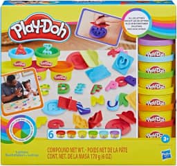 Play-Doh, Massinha de Modelar Infantil, Kit Inicial de Letras - Conjunto de Brinquedo com 26 Carimbos e 6 Potes - A partir de 3 Anos