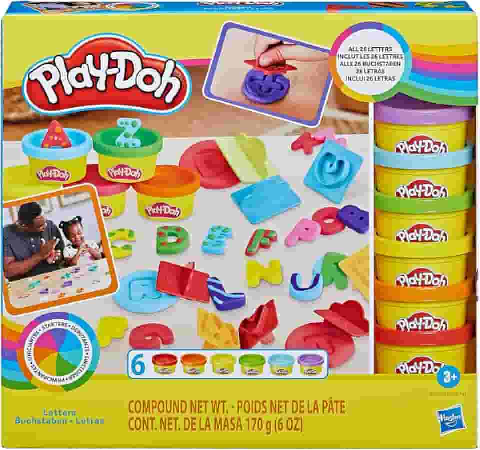 Play-Doh, Massinha de Modelar Infantil, Kit Inicial de Letras - Conjunto de Brinquedo com 26 Carimbos e 6 Potes - A partir de 3 Anos